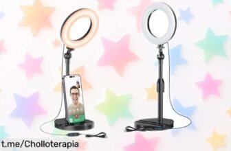 Descubre el anillo de luz con soporte telescópico que revoluciona tus videollamadas y TikToks: ajuste fácil, 10 niveles de brillo ¡y un precio reducido impresionante!