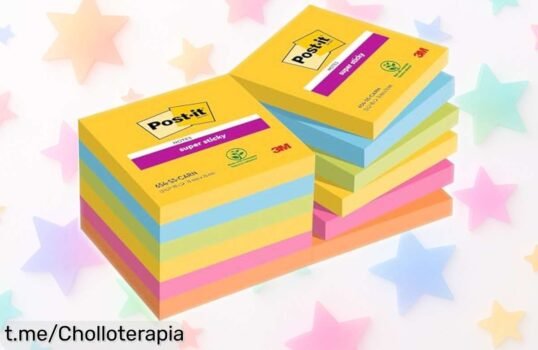Descubre las notas adhesivas Post-it Super Sticky en un super pack de 12 y organiza tu vida con colores vibrantes, ¡no dejes pasar este ofertón increíble!