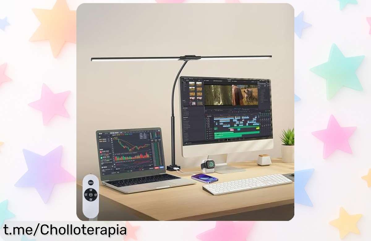 Deslumbrante lámpara de escritorio LED OUTON con doble cabeza y USB para cargar tu móvil, un ofertón que hace brillar tus horas de estudio ¡no te quedes sin la tuya!