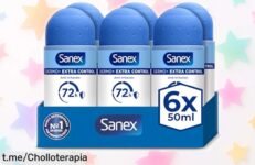 Desodorante antitranspirante rollon Sanex Dermo+ Extra Control en pack de 6 unidades, ¡aprovecha esta oferta loca y huele increíble por 72 horas!