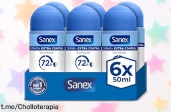 Desodorante antitranspirante rollon Sanex Dermo+ Extra Control en pack de 6 unidades, ¡aprovecha esta oferta loca y huele increíble por 72 horas!