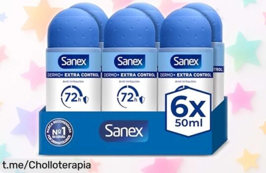 Desodorante antitranspirante rollon Sanex Dermo+ Extra Control en pack de 6 unidades, ¡aprovecha esta oferta loca y huele increíble por 72 horas!