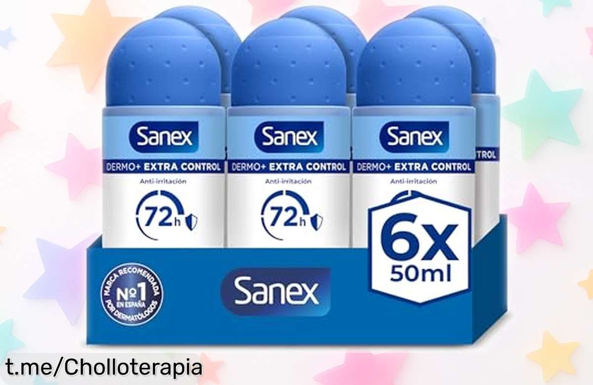 Desodorante antitranspirante rollon Sanex Dermo+ Extra Control en pack de 6 unidades, ¡aprovecha esta oferta loca y huele increíble por 72 horas!