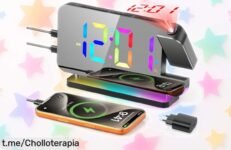 Despertador digital TAKRINK con proyección gigante y luces RGB, una oferta increíble para que tus mañanas sean más coloridas y divertidas. ¡No te lo pierdas!