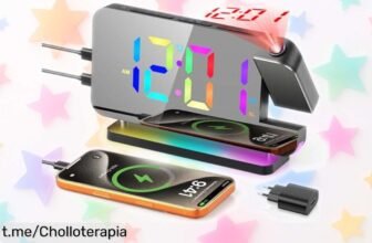 Despertador digital TAKRINK con proyección gigante y luces RGB, una oferta increíble para que tus mañanas sean más coloridas y divertidas. ¡No te lo pierdas!