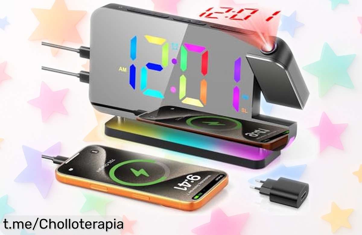 Despertador digital TAKRINK con proyección gigante y luces RGB, una oferta increíble para que tus mañanas sean más coloridas y divertidas. ¡No te lo pierdas!