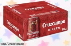 Disfruta de 12 latas de Cruzcampo Cerveza Lager a un precio regalo que no vas a creer; ¡brinda con amigos y ríe sin parar!