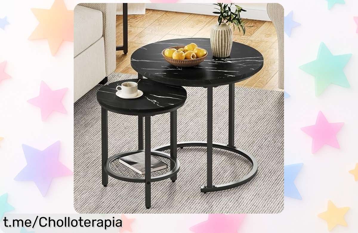 Dos mesas de centro redondas YITAHOME: ¡súper resistentes, apilables y con patas antideslizantes a un precio loco que hará brillar tu hogar! No te lo pierdas.