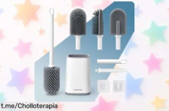 Escobilla de baño Portentum con cabezal flexible y escobillero antigoteo a precio loco. ¡Mantén tu baño impecable y simplifica la limpieza ya!
