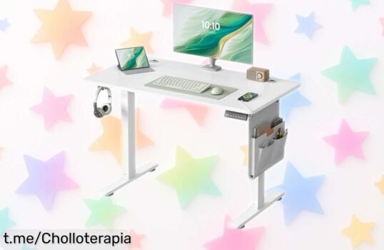 Escritorio eléctrico regulable SONGMICS que sube y baja al instante, con memoria y carga fácil para el móvil: ¡chollazo a un precio de ganga que no se repite!