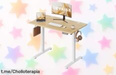 Escritorio elevable eléctrico DEVAISE con 3 memorias de altura, perfecto para trabajar a tu ritmo; aprovecha este chollo insuperable que hará increíble tus jornadas.
