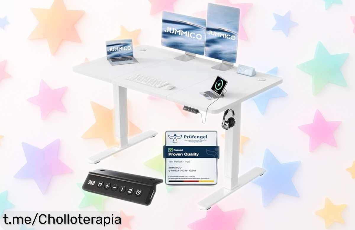 Escritorio elevable eléctrico JUMMICO con descuento brutal para cuidar tu espalda y personalizar tu espacio de trabajo. ¡No te lo pierdas, siente la diferencia ya!