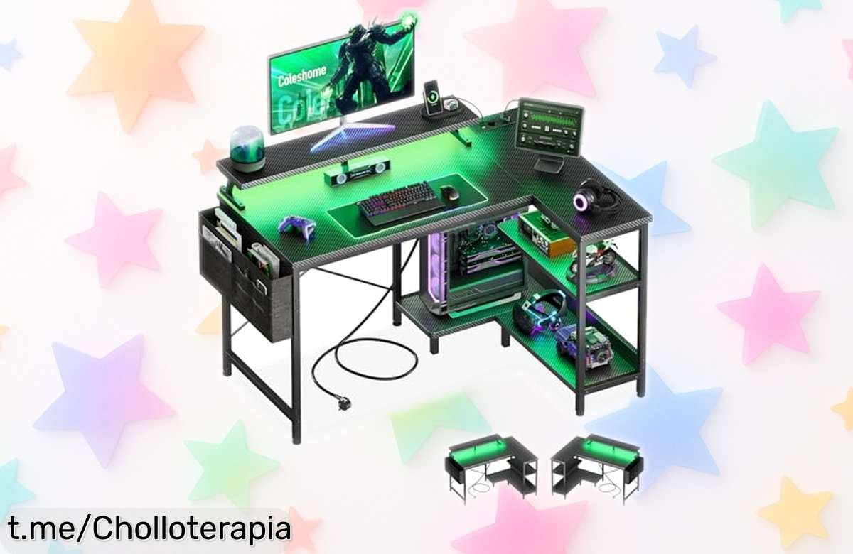 Escritorio gaming en L Coleshome con LED personalizable y espacio para 3 monitores, ahora a un precio rebajado que hará volar tu setup al siguiente nivel. ¡No dejes pasar esta oportunidad!