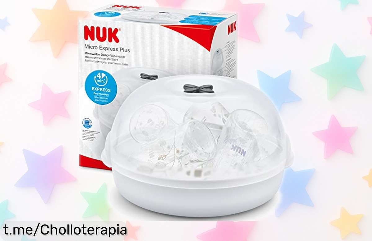 Esterilizador a vapor Nuk para microondas: limpia 4 biberones en solo 4 minutos, un super chollo que protege la salud de tu bebé. ¡No te quedes sin el tuyo y actúa ya!