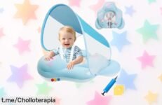 Flotador para bebé Ninonly con sombrilla UV y respaldo, ¡precio loco para que tu peque disfrute del agua seguro este verano! No dejes pasar esta oferta única.