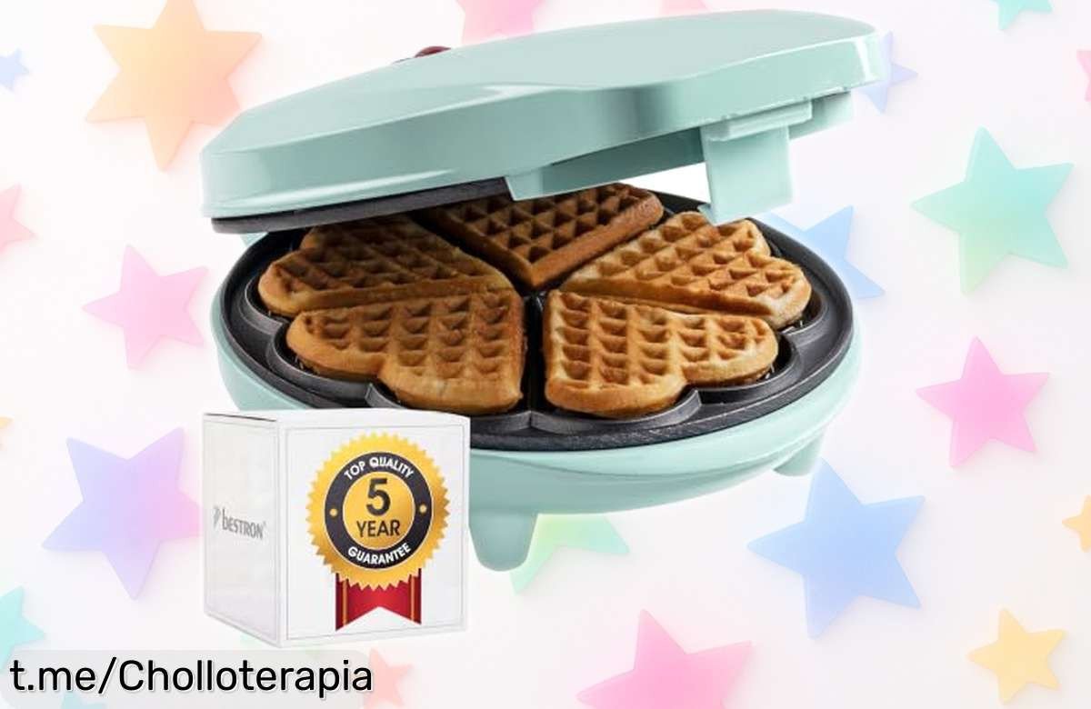 Gofrera Bestron con diseño retro que hace 5 corazones en un toque: ¡un ofertón irresistible para disfrutar momentos dulces y compartir sonrisas ya!