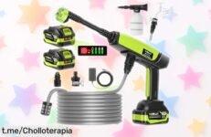 Hidrolimpiadora a batería VOERJIA con doble potencia y boquilla 6 en 1, ¡un ofertón que hará brillar tu coche y jardín! Aprovecha este chollo antes de que vuele.