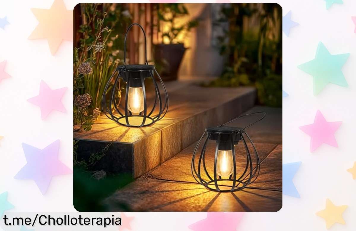 Ilumina tus noches con estos farolillos solares de metal Dehobo, precio rebajado del pack de 2. ¡Dale un toque vintage a tu jardín y disfrútalo hoy mismo!