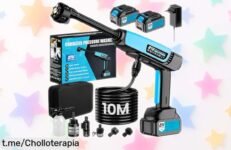 Impresionante hidrolimpiadora portátil a batería con 2 baterías y 6 boquillas, ideal para dejarlo todo reluciente. ¡Llévate este chollazo antes de que vuela!