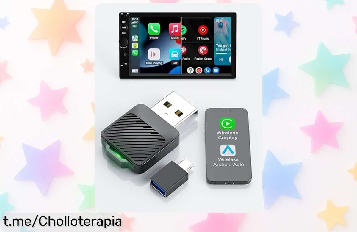 Increíble adaptador mini USB 2 en 1 para CarPlay y Android Auto con señal estable y velocidad brutal, ahora a un precio regaladísimo que no te puedes perder. ¡Cómpralo ya!