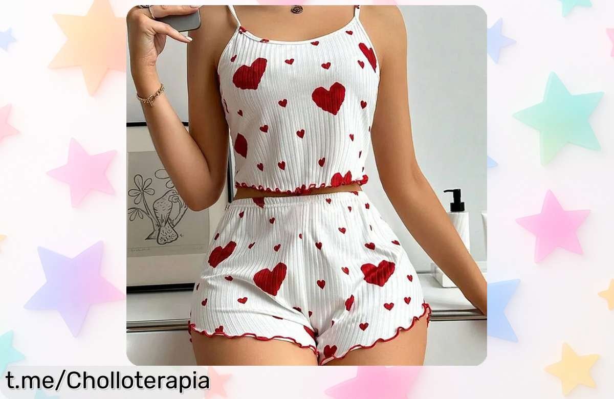 Increíble conjunto de pijama para mujer: ¡suave, fresquito y con estampado de amor a un precio que deslumbra! Renueva tu ropa de dormir antes que se agote.