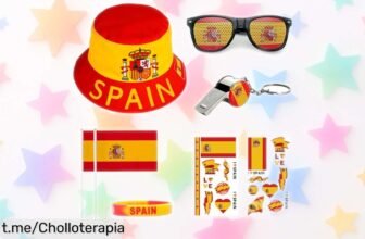 Increíble kit completo para fans de España con gorro bucket, gafas y banderas a precio locazo; ¡anima como nunca y muestra tu pasión al máximo!