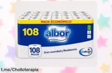 Increíble pack de 108 rollos de papel higiénico Colhogar Albor, suave y resistente a un precio regalado que no puedes dejar pasar. ¡Haz tu hogar más cómodo hoy!