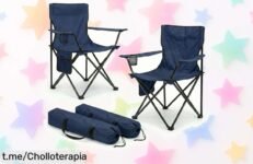 Increíble pack de 2 sillas plegables para camping con respaldo y portavasos, ahora a un precio que parece magia: ¡el chollazo que necesitas para disfrutar al aire libre ya!