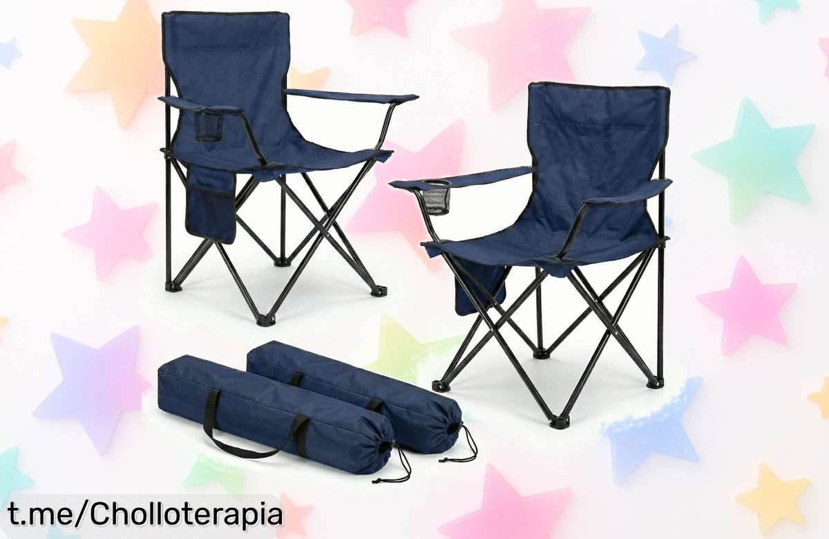 Increíble pack de 2 sillas plegables para camping con respaldo y portavasos, ahora a un precio que parece magia: ¡el chollazo que necesitas para disfrutar al aire libre ya!