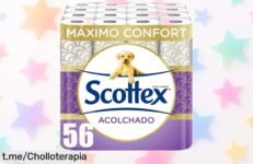 Increíble pack de 8 rollos acolchados Scottex, suavidad que durará ¡56 rollos a un precio tirado! No te quedes sin hacerlo tuyo y disfruta la tranquilidad en casa.