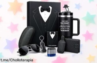 Increíble set regalo 6 en 1 para hombre: taza térmica que mantiene el café caliente, cartera, gafas y llavero a un precio de escándalo ¡Perfecto para sorprender y emocionar ya!