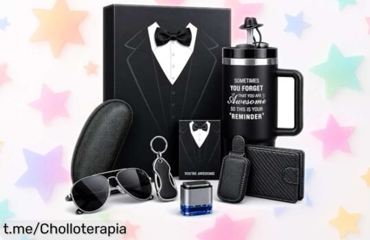 Increíble set regalo 6 en 1 para hombre: taza térmica que mantiene el café caliente, cartera, gafas y llavero a un precio de escándalo ¡Perfecto para sorprender y emocionar ya!