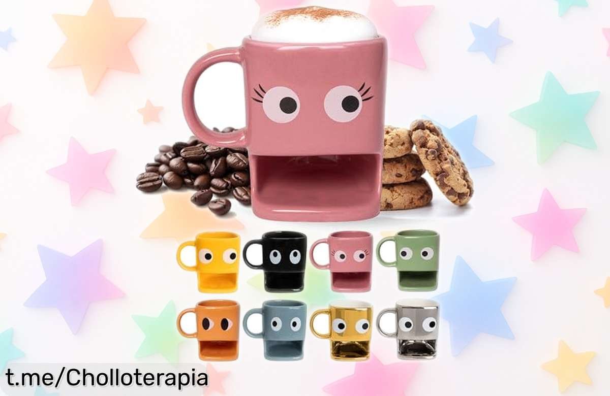 Increíble taza de cerámica Fisura con espacio para tus galletas, un regalo divertido y una oferta que hará sonreír tu desayuno ¡No te quedes sin ella!