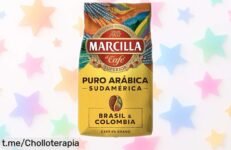 Inigualable café en grano Marcilla 100% Arábica de 400g a un precio tirado para los amantes del buen sabor; ¡no te quedes sin el tuyo y disfruta cada sorbo!