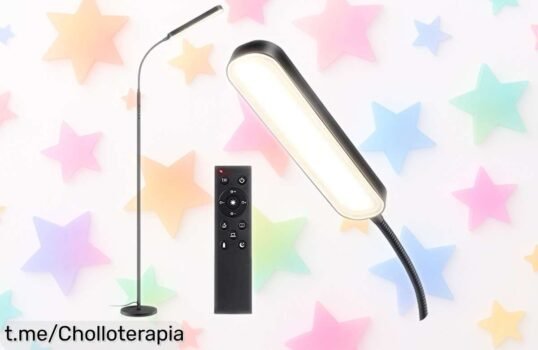Lámpara de pie OUTON con luz regulable y mando a distancia: dale un toque moderno a tu hogar ¡a precio regalado! No te la pierdas, transforma tus espacios hoy mismo.