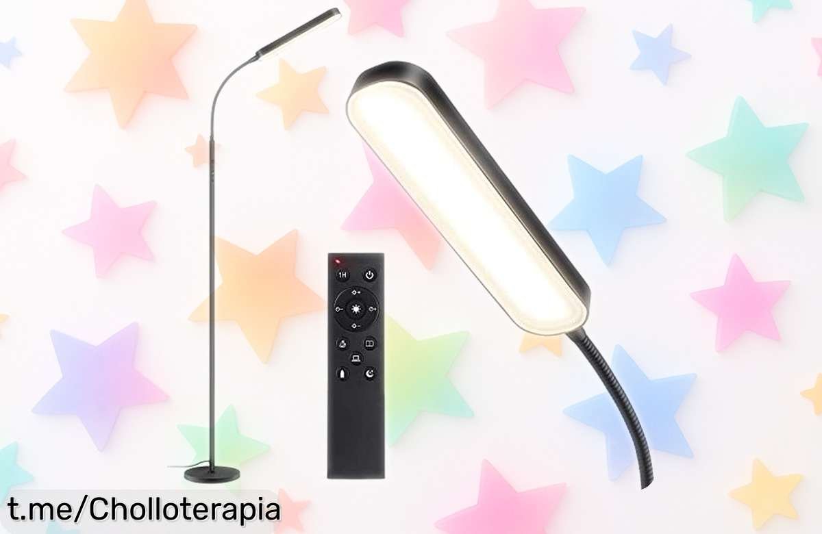 Lámpara de pie OUTON con luz regulable y mando a distancia: dale un toque moderno a tu hogar ¡a precio regalado! No te la pierdas, transforma tus espacios hoy mismo.