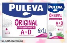 Leche desnatada Puleva Original pack 6x1L con vitaminas A y D a un precio loco, cuida tus huesos sin azúcar ni gluten ¡No dejes escapar este chollo que alegrará tu salud!