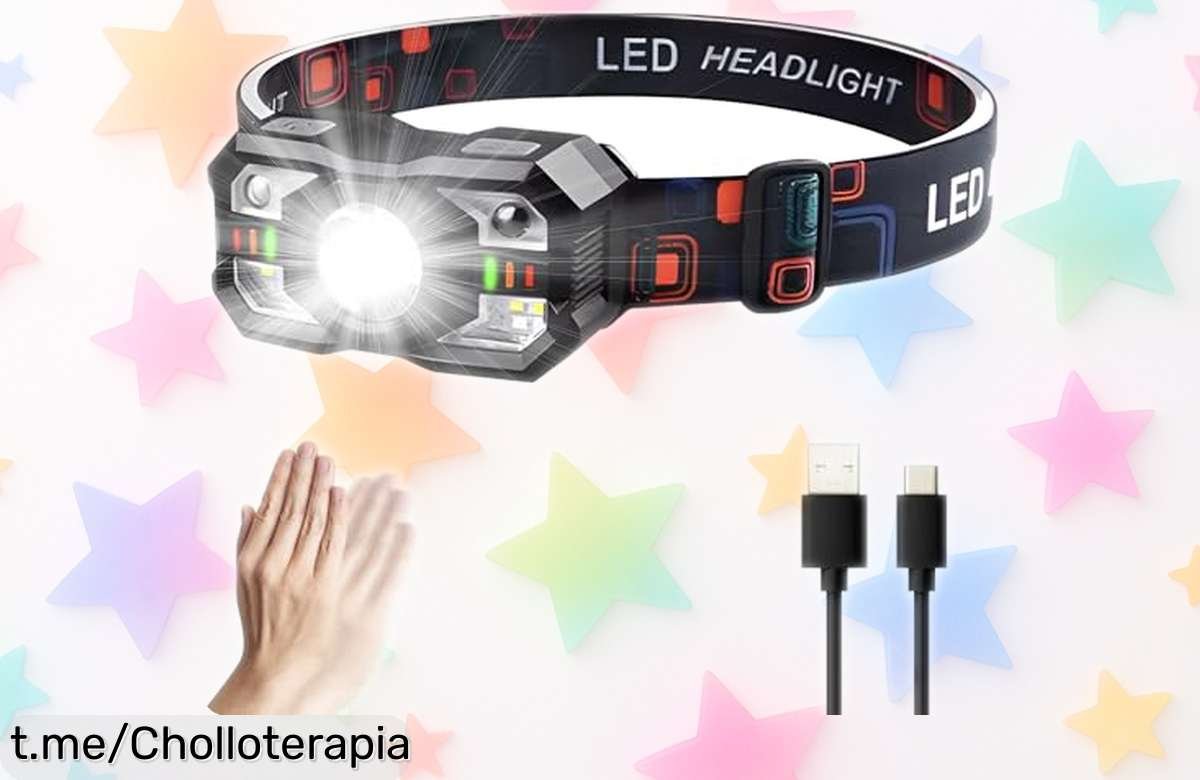 Linterna frontal recargable ILcDesign con 6 modos de luz y sensor de movimiento, ¡ofertón hoy a precio tirado! Ilumina tus aventuras bajo la lluvia ya mismo.