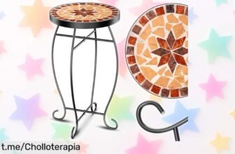 Magia en tu rincón: Taburete redondo KESSE con mesa de mosaico metálico, súper resistente y fácil de limpiar a un precio regalado que no querrás dejar pasar. ¡Hazlo tuyo ya!