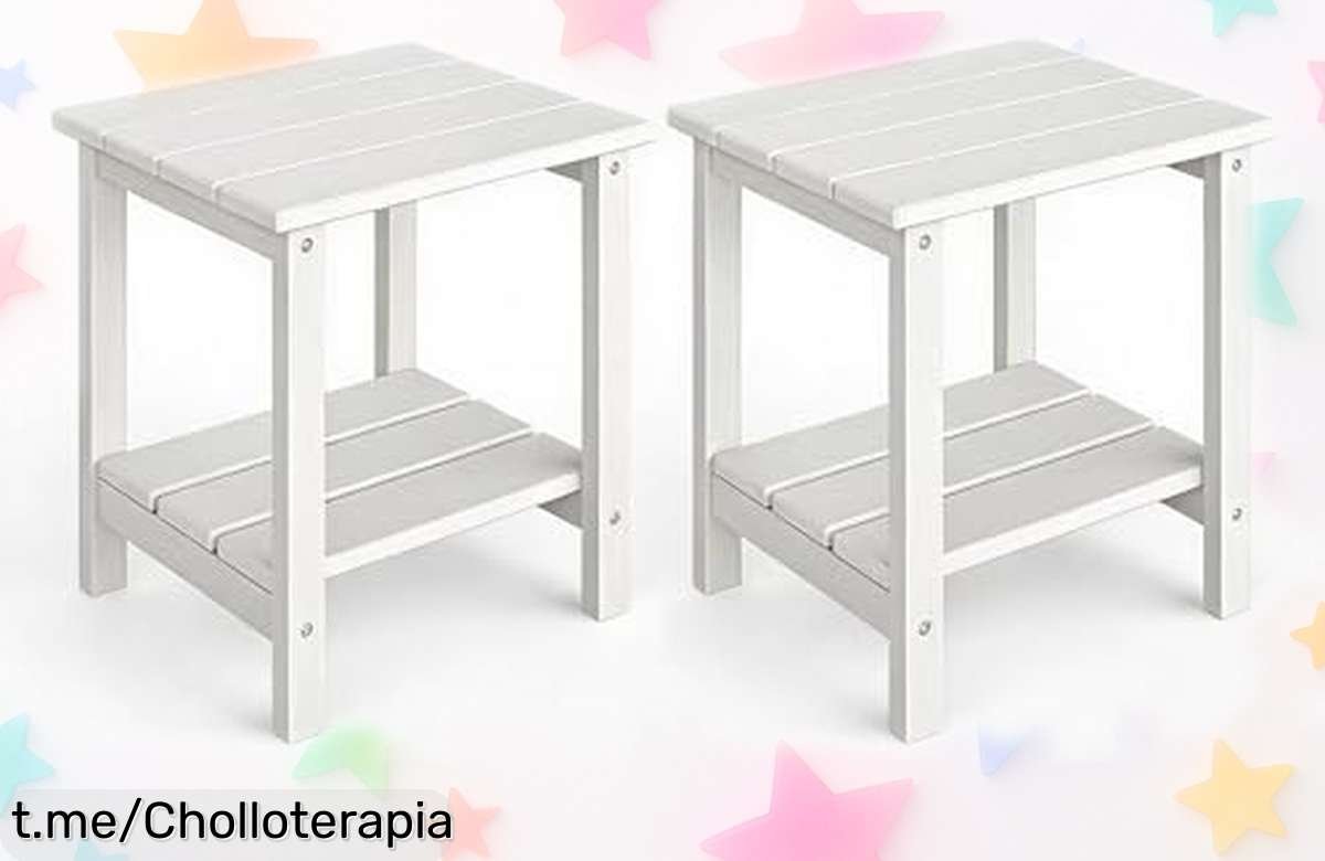Mesa auxiliar Garvee estilo Adirondack para exterior, pack de 2 con doble estante a un precio increíble que trae alegría y color a tu jardín en un abrir y cerrar de ojos.