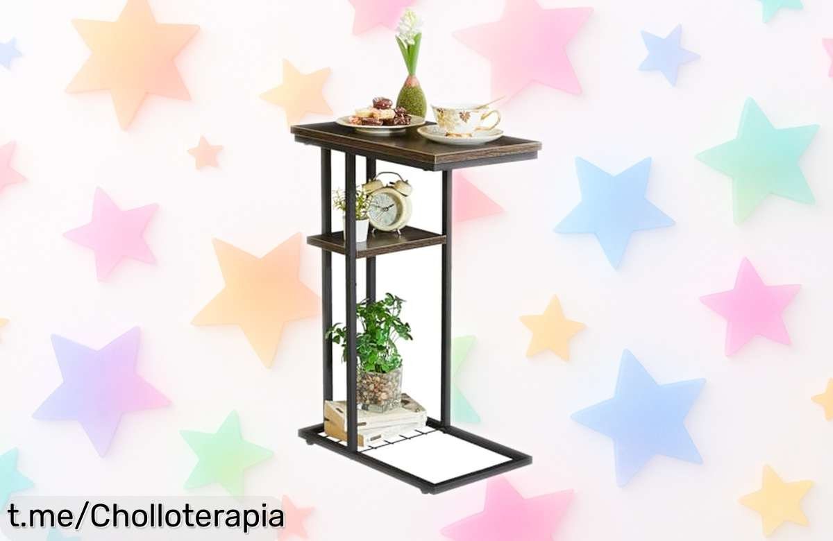 Mesa auxiliar en forma de C YMYNY con estructura metálica, ¡super chollo para organizar tu espacio! Aprovecha esta ocasión única y dale un toque especial a tu hogar.