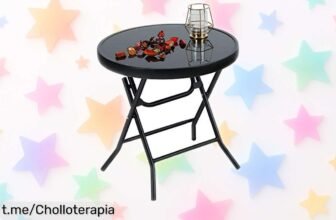 Mesa auxiliar redonda plegable PHI VILLA con cristal templado a precio loco, perfecto chollazo para tu balcón que te hará disfrutar cada momento. ¡No dejes escapar esta oferta única!