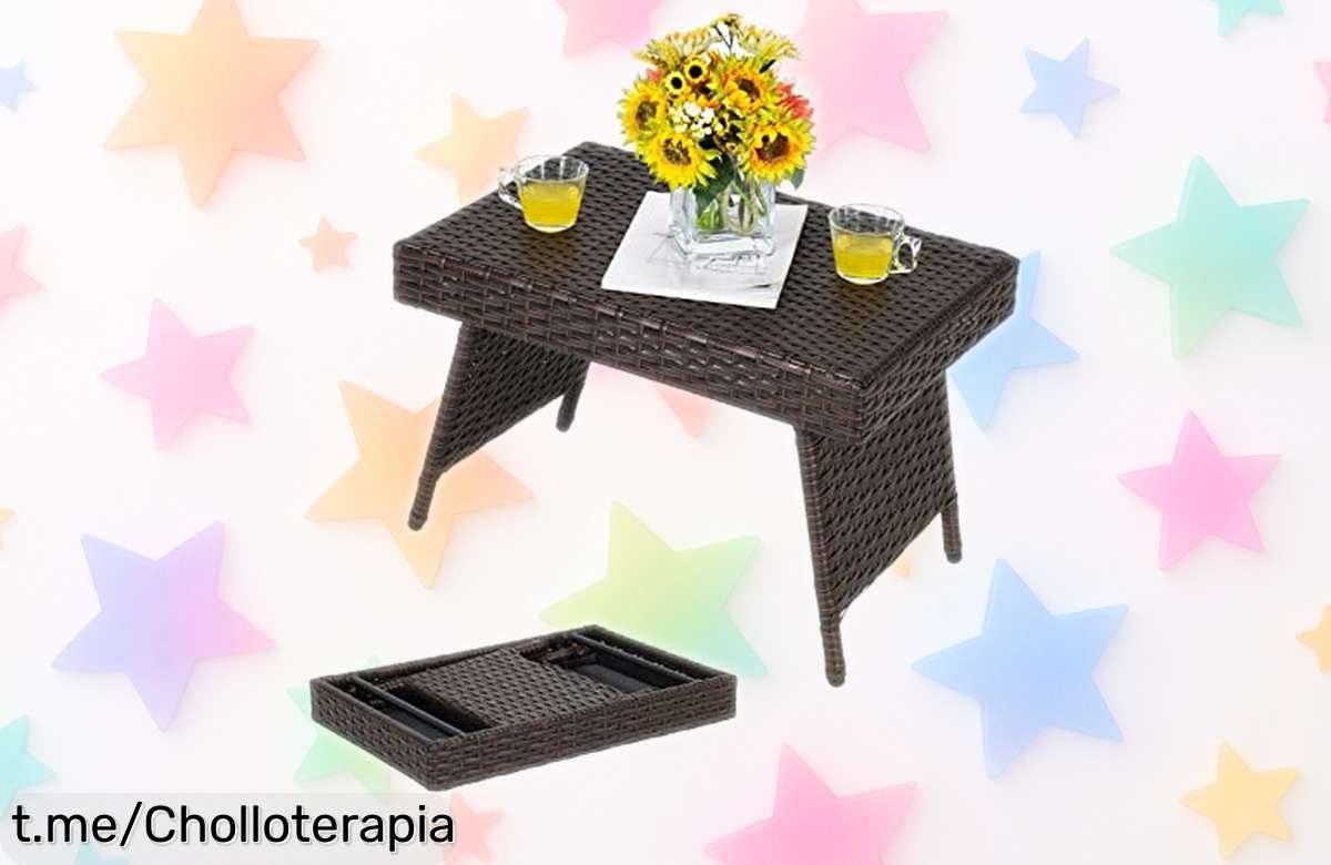 Mesa plegable de ratán GYMAX, la solución perfecta para tu jardín a un precio regalado que te encantará tener cerca y disfrutar estos días soleados.