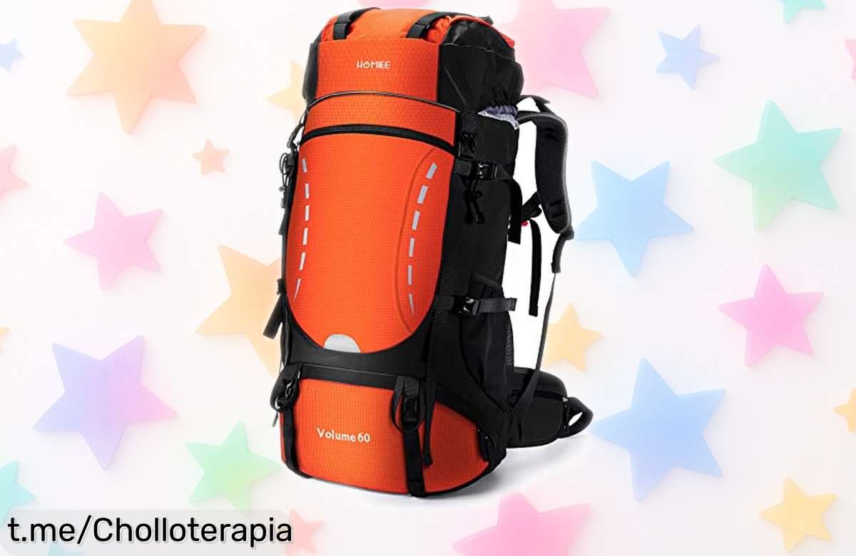 Mochila de senderismo HOMIEE 60L, súper ligera y con cubierta impermeable: entrega emoción en tus aventuras por un precio loco que no puedes dejar escapar.