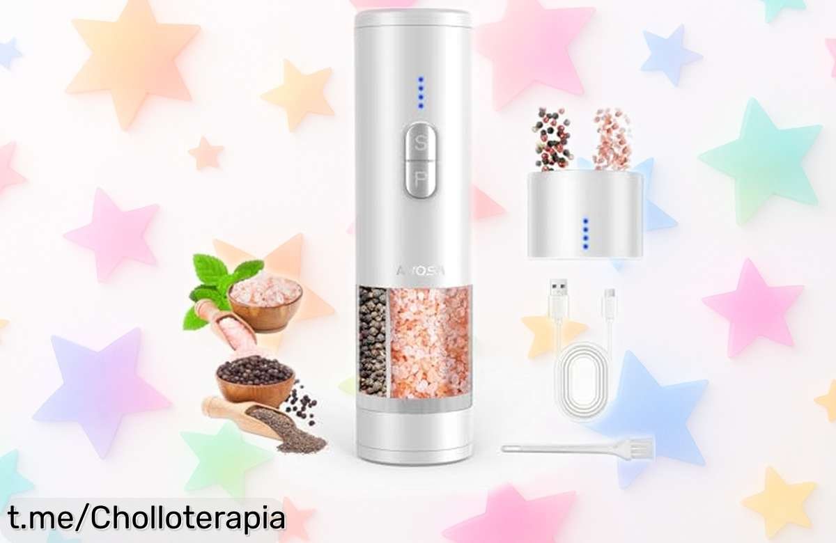 Molinillo eléctrico AMOSA 2 en 1 para sal y pimienta, ¡ahora a un precio que te dejará con la boca abierta! Dale sabor a tus platos antes de que se agote.
