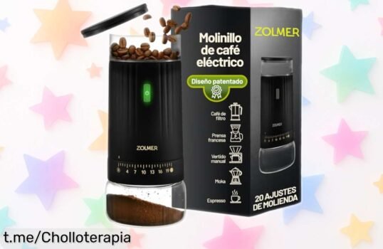 Molinillo eléctrico de café Zolmer, el ofertón que hace del café un placer: ajusta tu molienda y llévalo a cualquier lugar. ¡Disfruta cada taza como nunca antes!