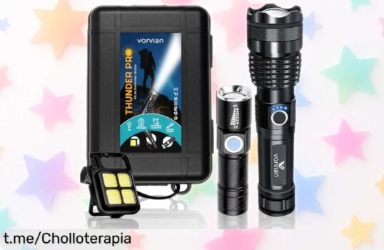 Pack de 3 linternas LED Vorvian que iluminan hasta 500 metros, ¡rebajadas! Prepárate para cualquier aventura y no dejes pasar esta oportunidad increíble.