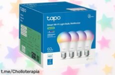 Pack de 4 bombillas Tapo L530E con luz multicolor y control desde el móvil, ¡la oportunidad que esperabas para iluminar tus momentos especiales a un precio regalado!
