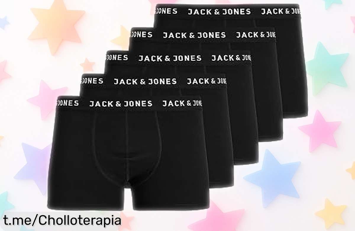 Pack de 5 bóxers Jack & Jones a precio loco que se ajustan perfecto y aguantan el ritmo diario, ¡no te quedes sin ellos, la oferta es limitada!