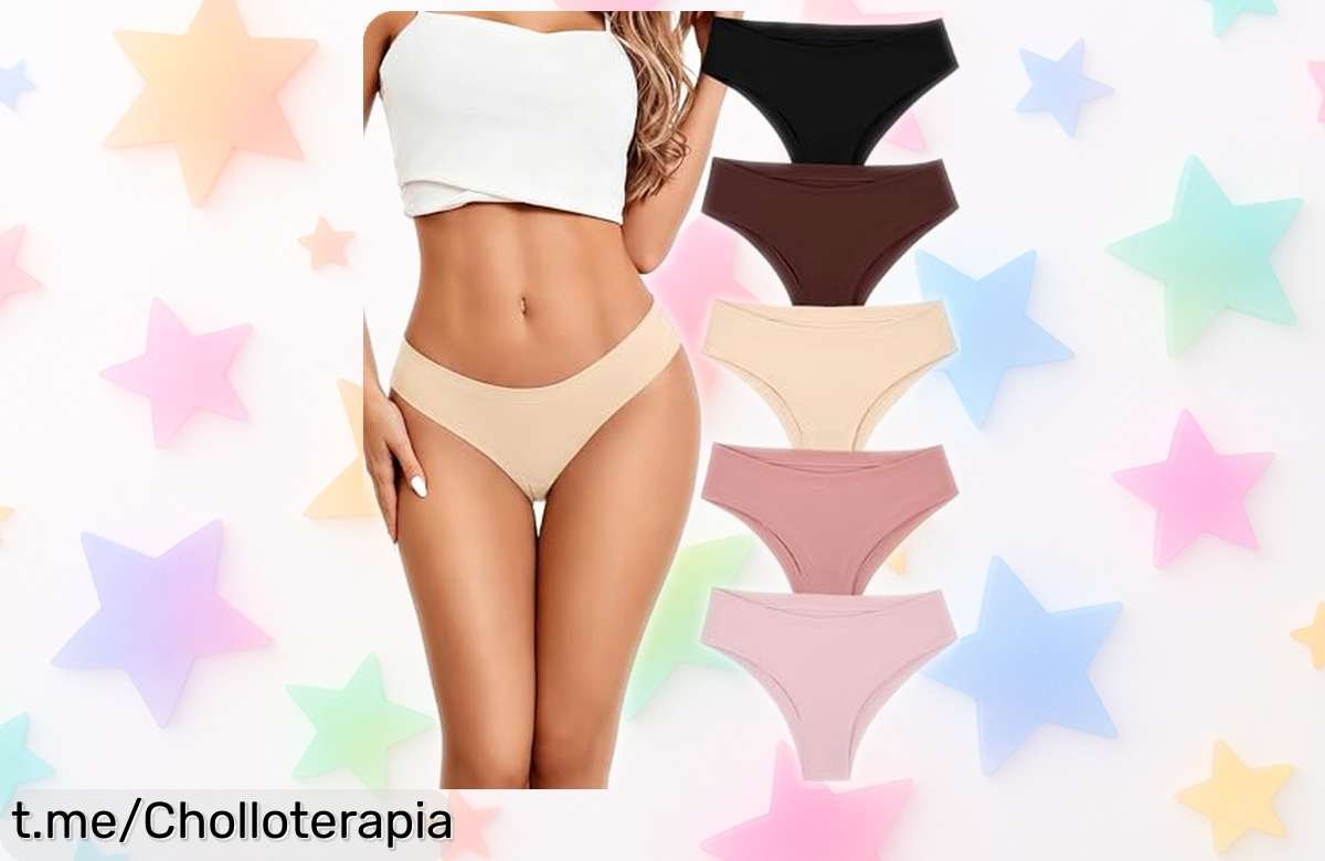 Pack de 5 bragas tipo tanga sin costuras Briyat, ¡super invisibles y absorben humedad! Chollazo que no te puedes perder. Lleva tu comodidad al siguiente nivel ahora mismo.